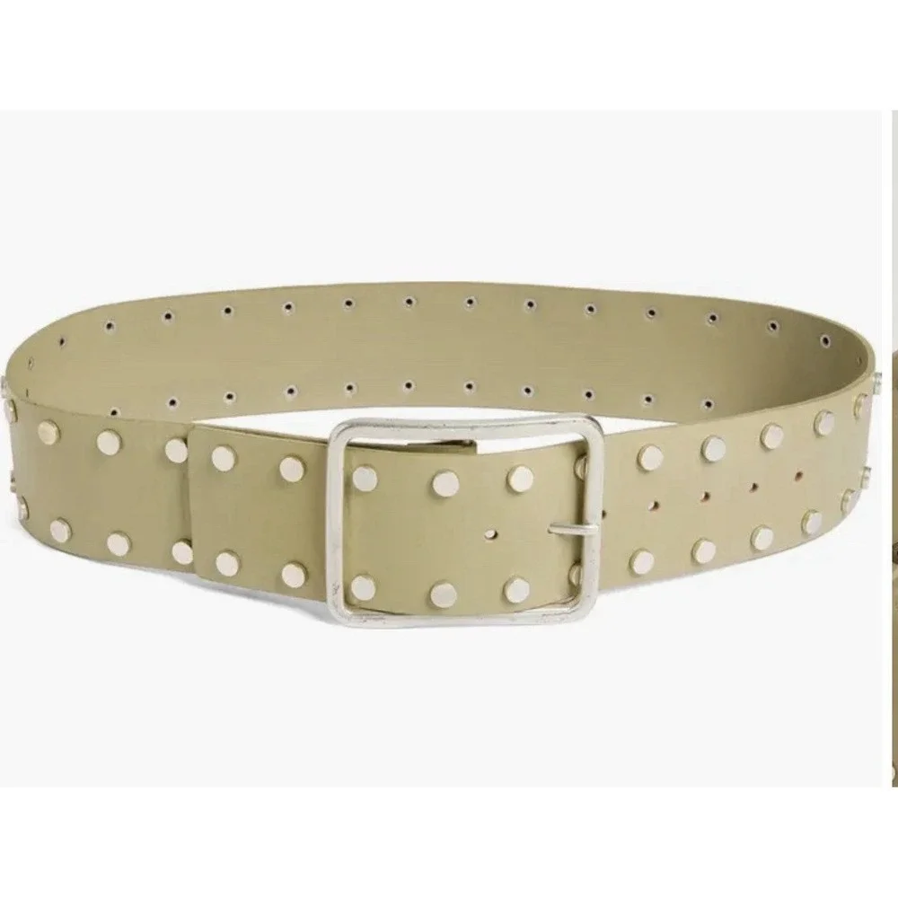 Free People Hex Stud Leather Hip Belt Matcha Green S/M Wide Studded NWT Y2K